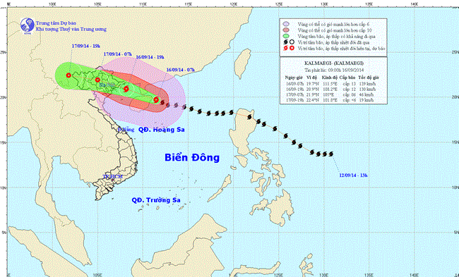 Tin bão khẩn cấp (cơn bão số 3) lúc 10h00 ngày 16/9/2014