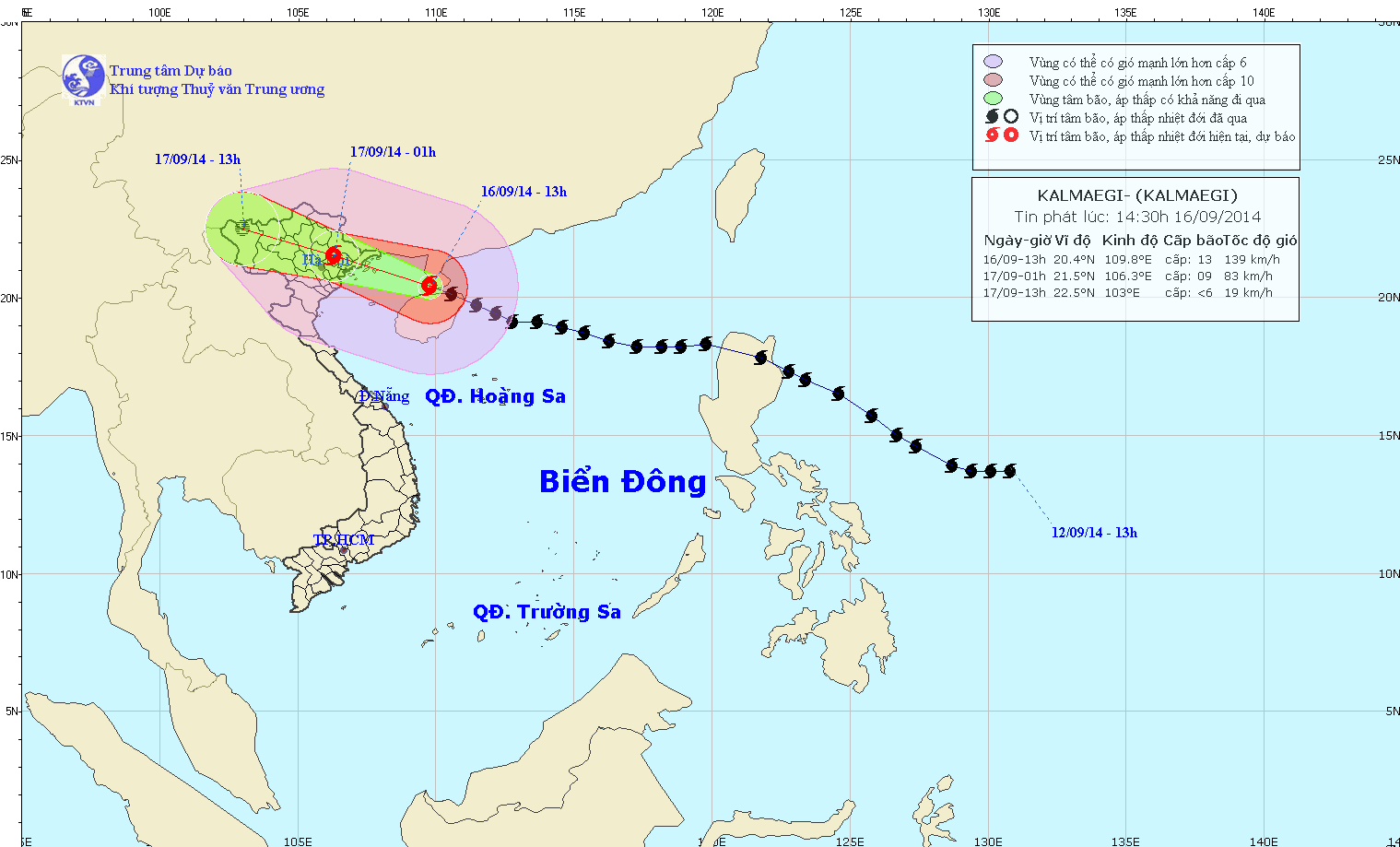 Tin bão khẩn cấp (cơn bão số 3) lúc 15h00 ngày 16/9/2014