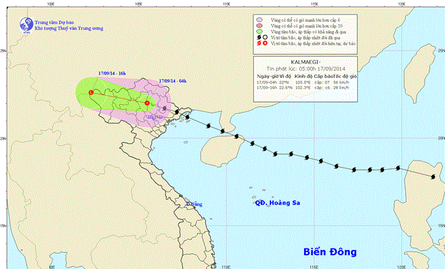 Tin áp thấp nhiệt đới trên đất liền lúc 6h00 ngày 17/9/2014