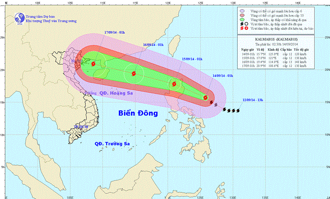 Tin bão gần biển Đông lúc 6h00 ngày 14/9/2014