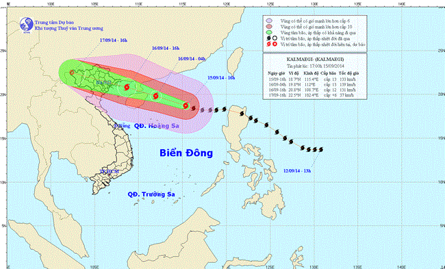 Tin bão gần bờ (Cơn bão số 3) lúc 18h00 ngày 15/9/2014