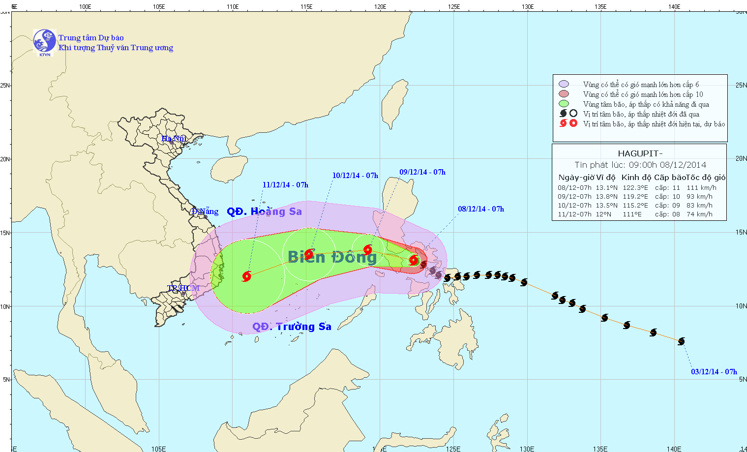 Tin bão gần biển Đông (Cơn bão Hagupit) lúc 09h00 ngày 08/12/2014)