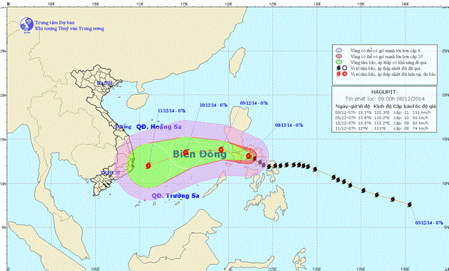 Tin bão gần biển Đông (Cơn bão Hagupit) lúc 09h00 ngày 08/12/2014)