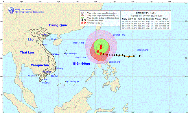 TIN BÃO TRÊN ĐẤT LIỀN PHILIPPIN (Cơn bão Koppu) lúc 10h00 ngày 18/10/2015