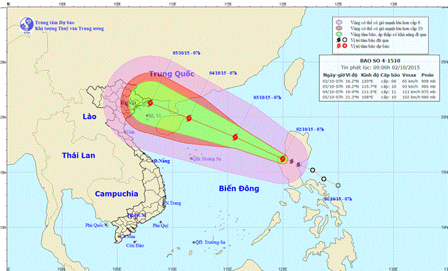 Tin bão trên biển Đông (Cơn bão số 4) lúc 10h00 ngày 02/10/2015