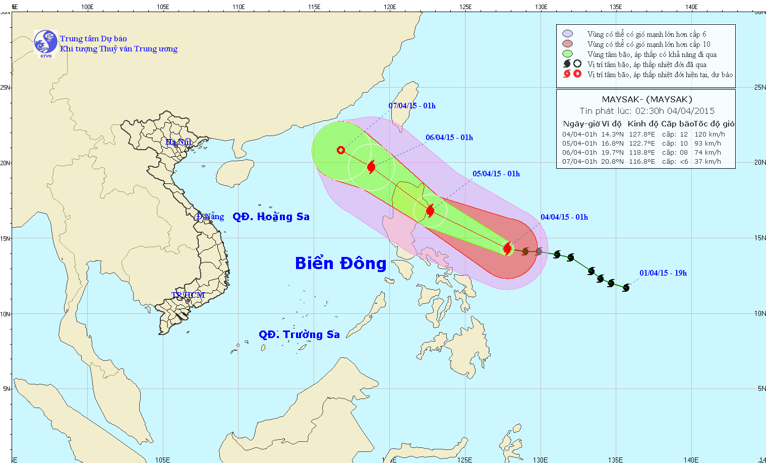 Tin  bão gần biển Đông lúc 05h00 ngày 04/4/2015