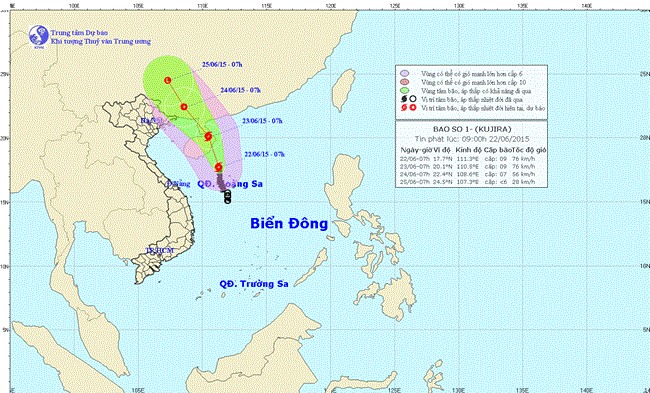 Tin về cơn bão số 1 lúc 09h30 ngày 22/6/2015