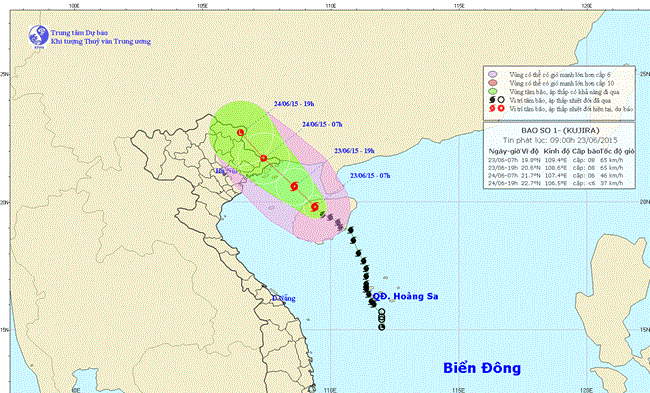 Tin về cơn bão số 1 lúc 10H00 ngày 23/6/2015