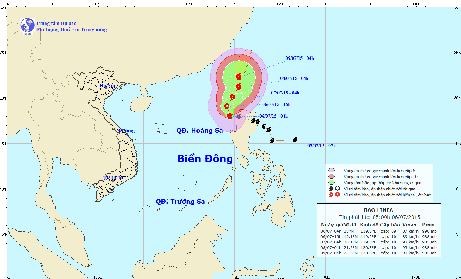 Tin về cơn bão số 2 lúc 10h00 ngày 06/7/2015