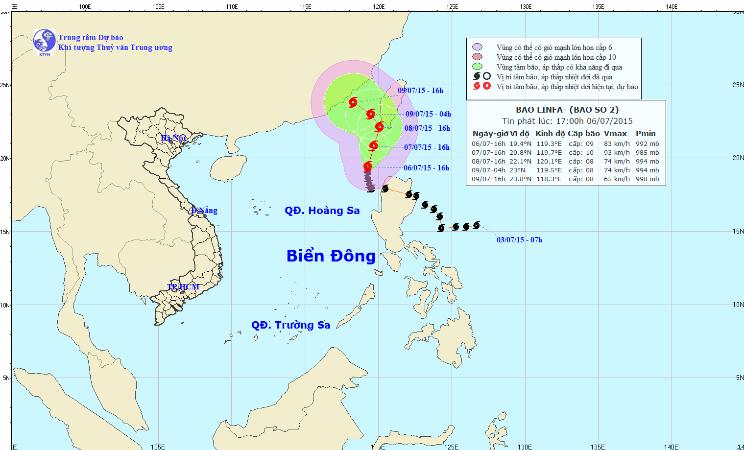 Tin về cơn bão số 2 lúc 16h00 ngày 06/7/2015