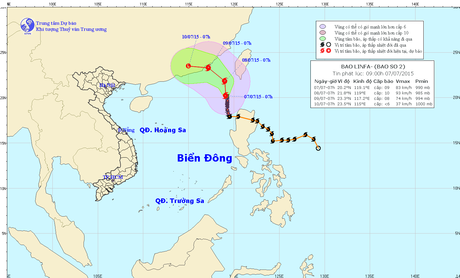 Tin về cơn bão số 2 lúc 10h00 ngày 07/7/2015