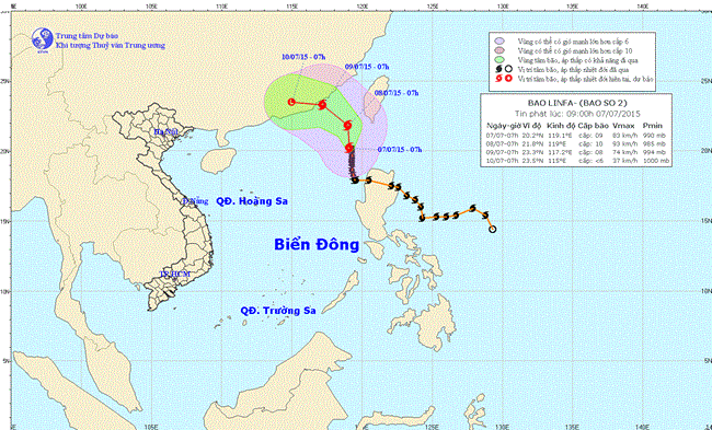 Tin về cơn bão số 2 lúc 10h00 ngày 07/7/2015