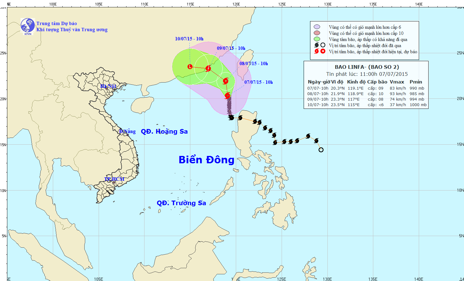 Tin về cơn bão số 2 lúc 12h00 ngày 07/7/2015