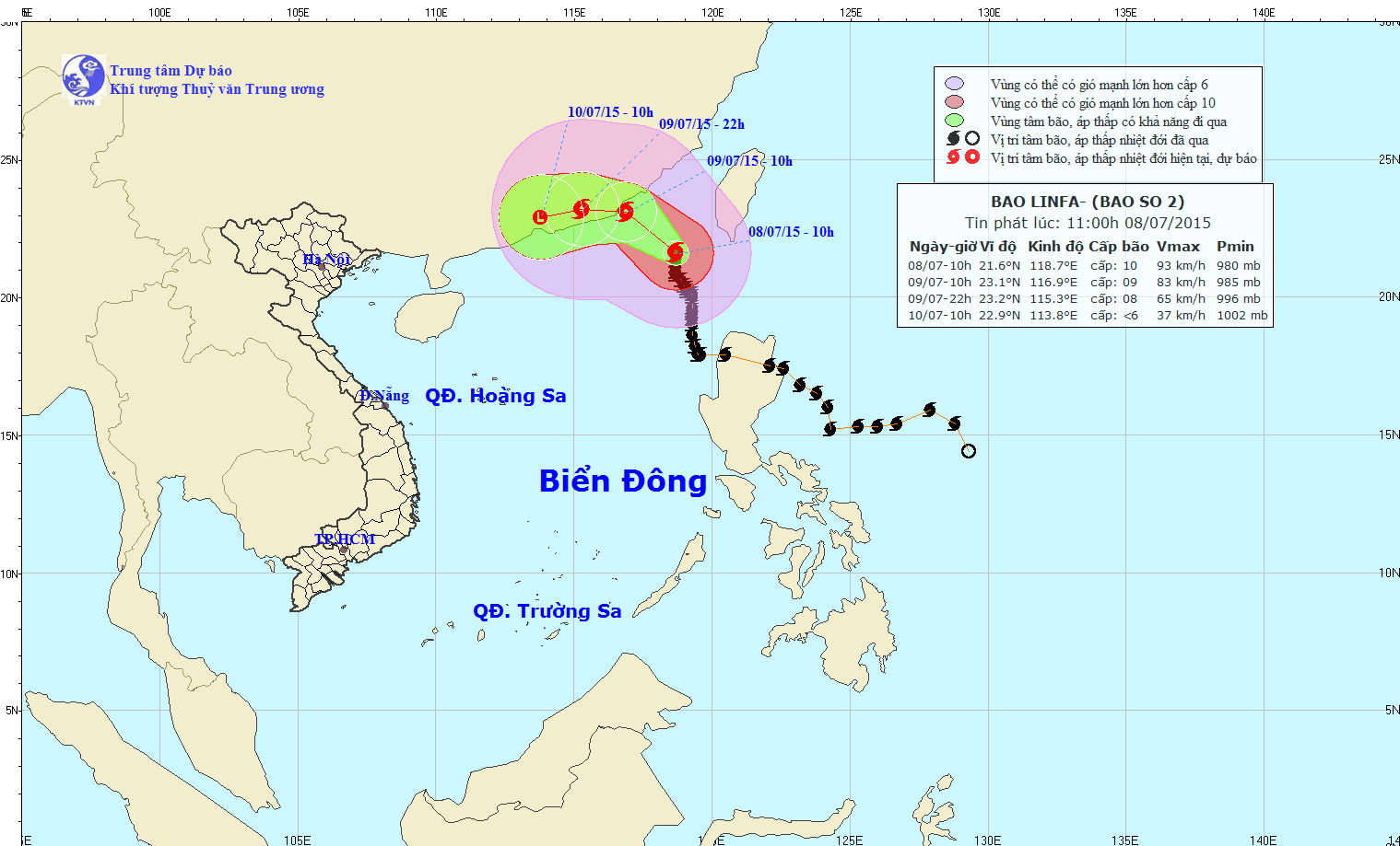 Tin về cơn bão số 2 lúc 11h00 ngày 08/7/2015