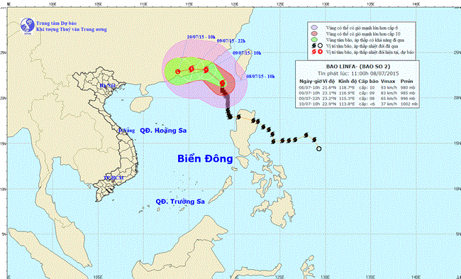 Tin về cơn bão số 2 lúc 11h00 ngày 08/7/2015