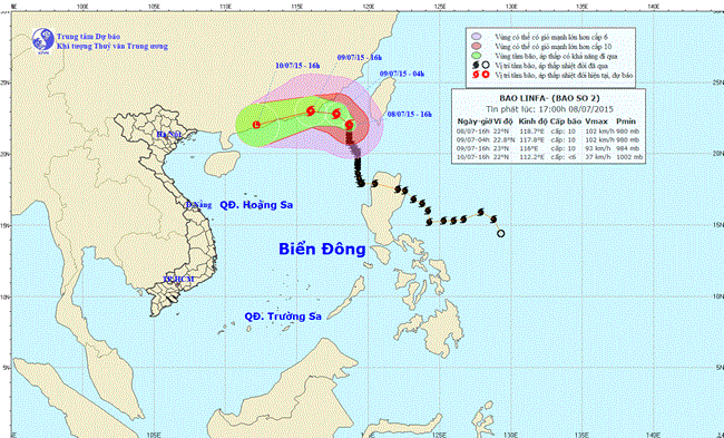 Tin về cơn bão số 2 lúc 19h00 ngày 08/7/2015