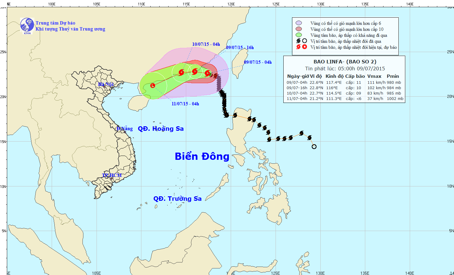 Tin về cơn bão số 2 lúc 12h00 ngày 9/7/2015