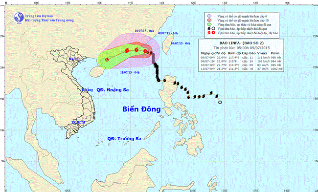 Tin về cơn bão số 2 lúc 12h00 ngày 9/7/2015