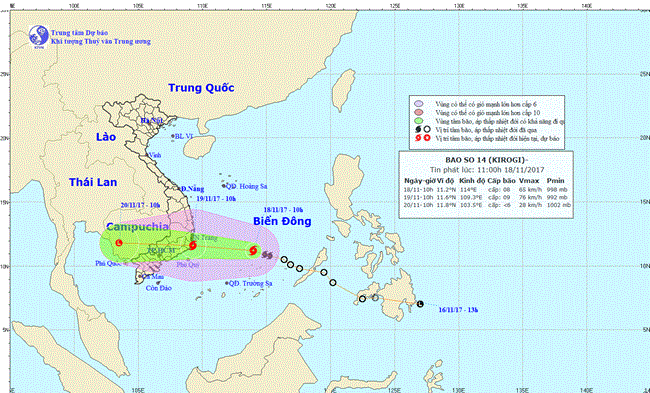 Bão số 14, giật cấp 11 đang mạnh lên, đe dọa trực tiếp các tỉnh Nam Trung Bộ trong 24 giờ tới (Thời sự trưa 18/11/2017)