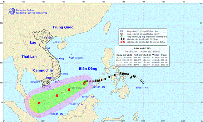 Bão số 15 đổ bộ vào Biển Đông, cách đảo Song Tử Tây 180 km về phía Đông Nam  (Thời sự trưa 19/12/2017)