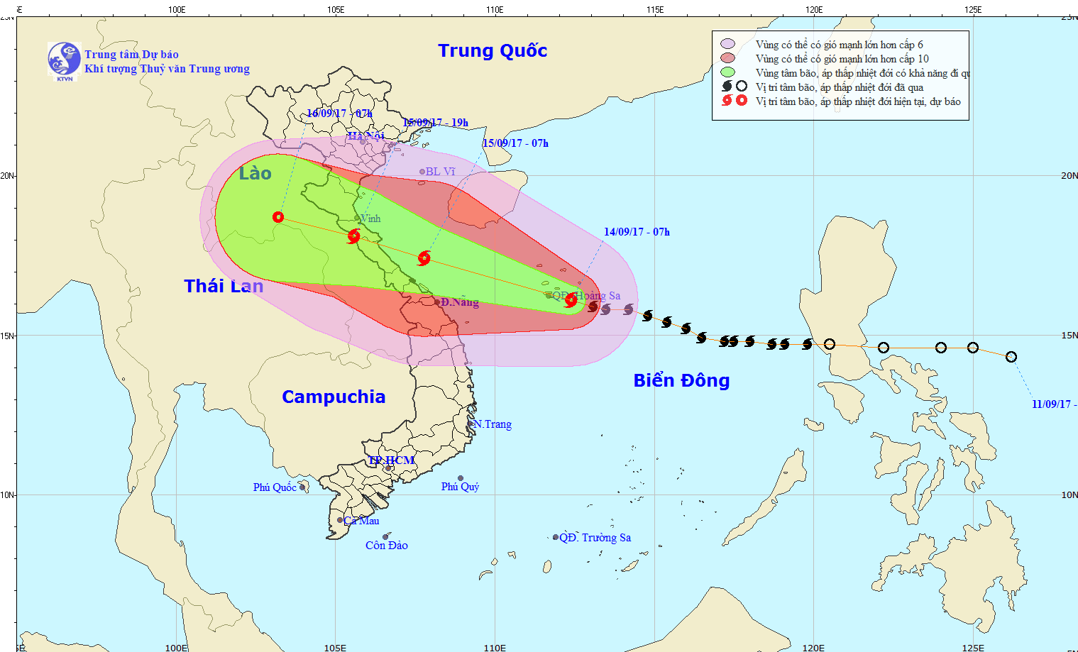 Tin bão khẩn cấp, cơn bão số 10 (10h00 ngày 14/9/2017)
