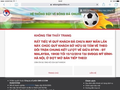 Sập mạng ngay sau khi Liên đoàn Bóng đá Việt Nam mở bán vé online trận chung kết bóng đá lượt về AFF Cup 2018 giữa Việt Nam và Malaysia (Thời sự trưa 10/12/2018)