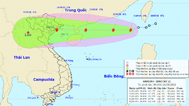 Áp thấp nhiệt đới mạnh lên thành bão - cơn bão số 5 trên biển Đông dự báo khi đổ bộ sẽ ảnh hưởng đến các tỉnh từ Quảng Ninh đến Thanh Hóa (Thời sự trưa 11/9/2018)