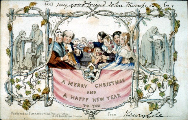 Tấm thiệp Giáng sinh đầu tiên trên thế giới được sáng tạo vào năm 1843 tại Triển lãm Giáng sinh ở bảo tàng Charles Dickens, London, Anh (20/11/2019)