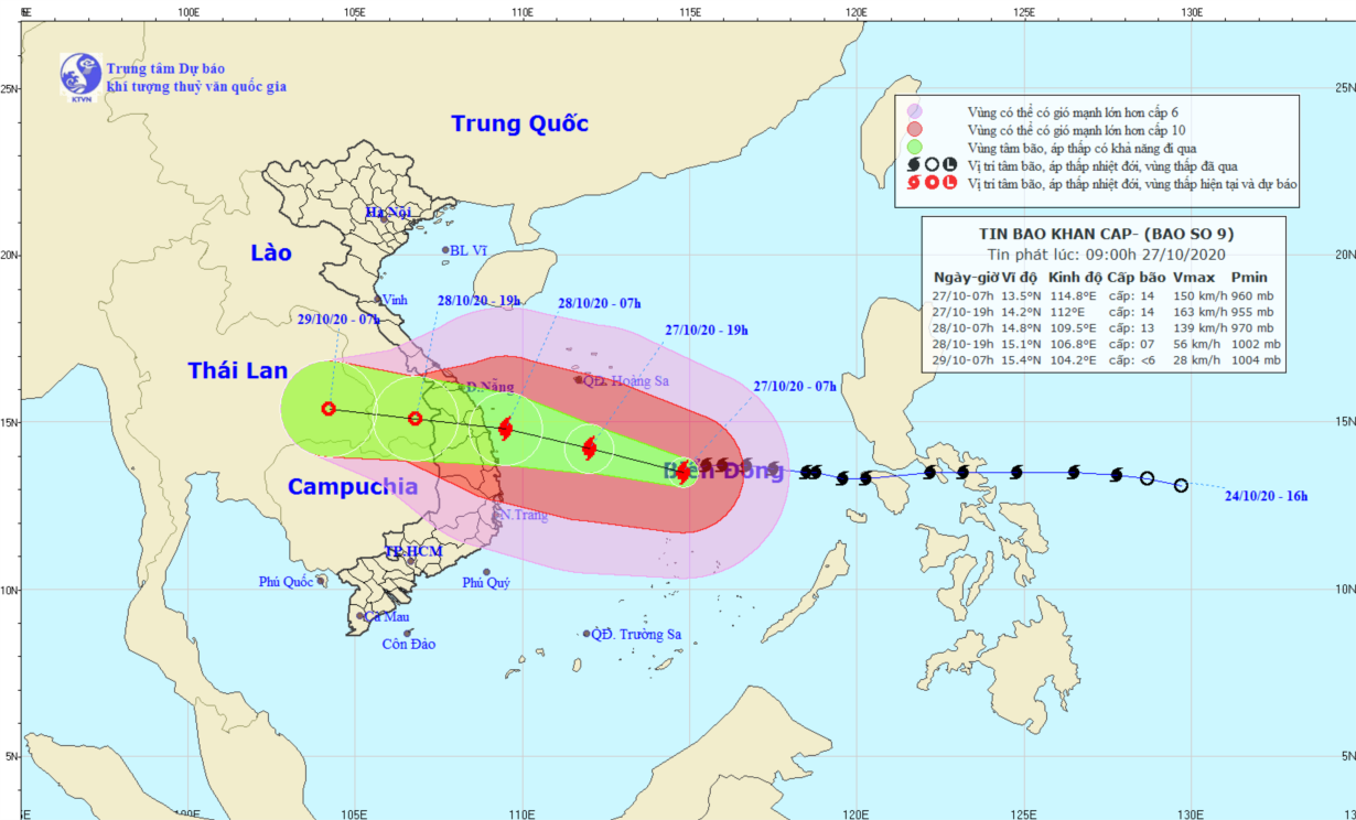 THỜI SỰ 6H SÁNG 27/10/2020: Bão số 9 với sức gió giật cấp 15-17 dự báo đổ bộ vào vùng biển các tỉnh Nam Trung Bộ sáng mai, sóng biển cao tới 10 mét, gây mưa lớn ở miền Trung và Tây Nguyên