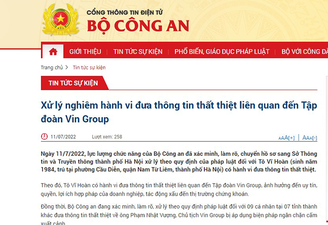 THỜI SỰ 18H CHIỀU 11/7/2022: Cơ quan công an đã xác minh những cá nhân đưa thông tin thất thiệt liên quan đến Tập đoàn Vin group