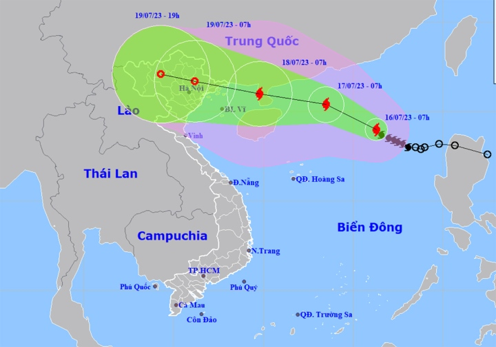 Bão số 1 sẽ ảnh hưởng trực tiếp đến đất liền Việt Nam trong đầu tuần tới (16/7/2023)