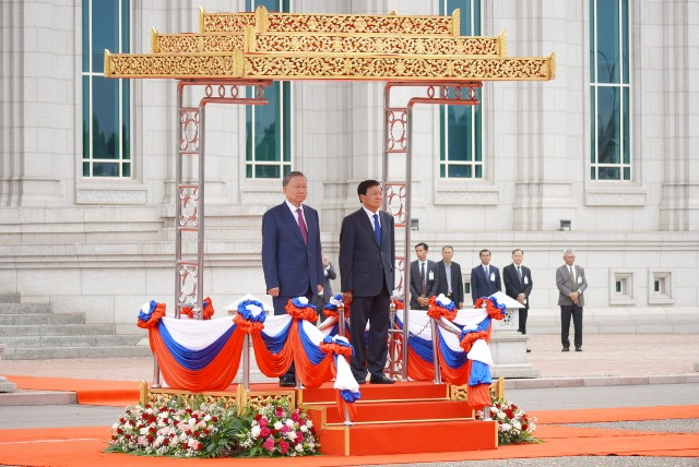 Lễ đón chính thức Chủ tịch nước Tô Lâm thăm cấp Nhà nước tới CHDCND Lào (11/7/2024)