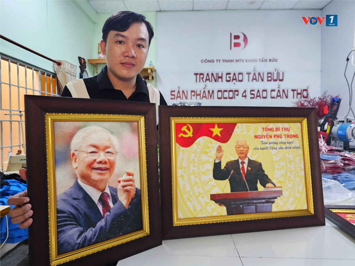 Thanh niên Cần Thơ làm tranh gạo khắc ghi lời dạy của Tổng Bí thư Nguyễn Phú Trọng (26/7/2024)