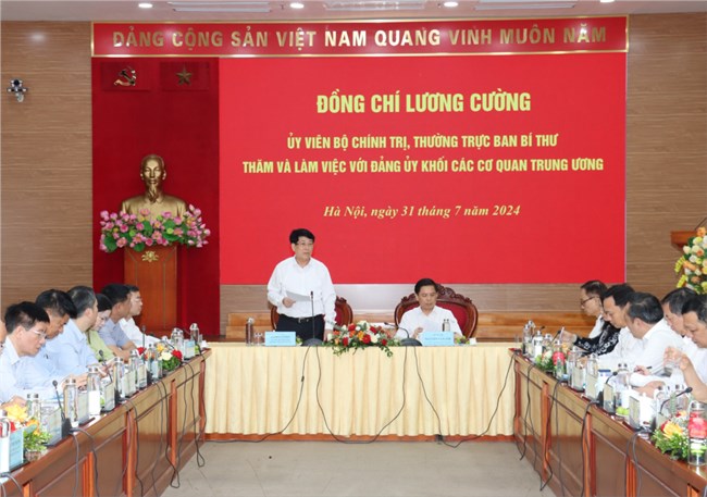 Thường trực Ban Bí thư làm việc với Đảng uỷ Khối các cơ quan Trung ương (31/7/2024)