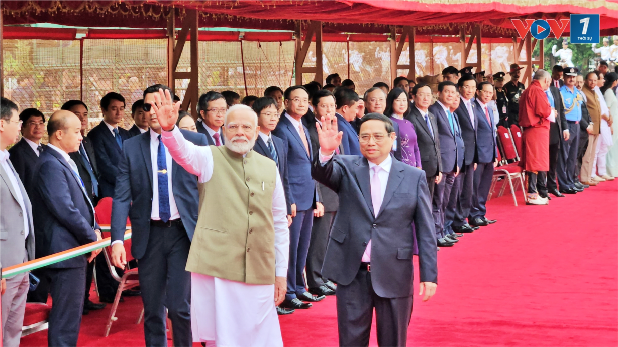 Thủ tướng nước Cộng hòa Ấn Độ Narendra Modi chủ trì lễ đón cấp Nhà nước Thủ tướng Chính phủ Phạm Minh Chính (01/8/2024)