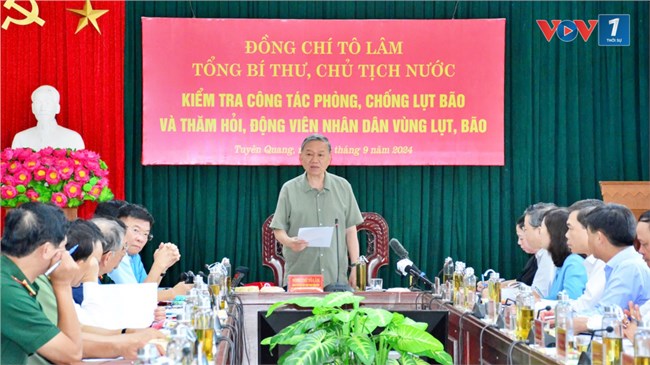 Tổng Bí thư, Chủ tịch nước Tô Lâm về thăm động viên và chỉ đạo công tác khắc phục bão số 3 tại Tuyên Quang (12/9/2024)