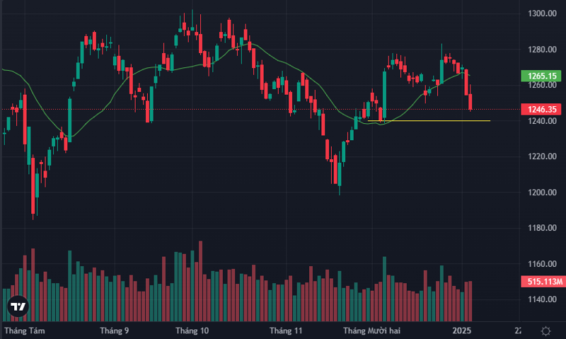 Sắc đỏ áp đảo thị trường, VN-Index lui về mốc 1,246 điểm (07/1/2025)