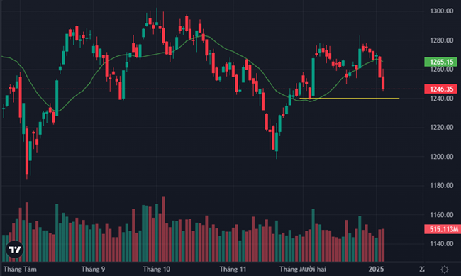 Sắc đỏ áp đảo thị trường, VN-Index lui về mốc 1,246 điểm (07/1/2025)
